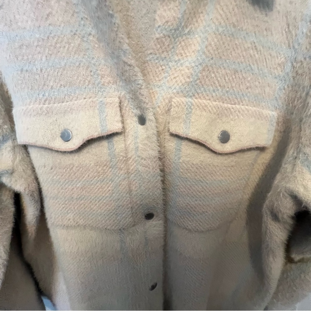 Rachel Zoe neutral plaid shirt jacket teddy soft warm  shacket snap front nwot - Picture 3 of 8